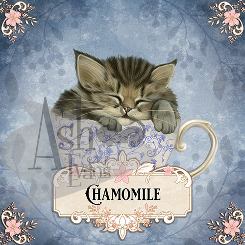 brown tabby cat asleep in a fancy tea cup