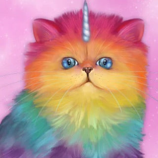 Rainbow unicorn cat with pink background