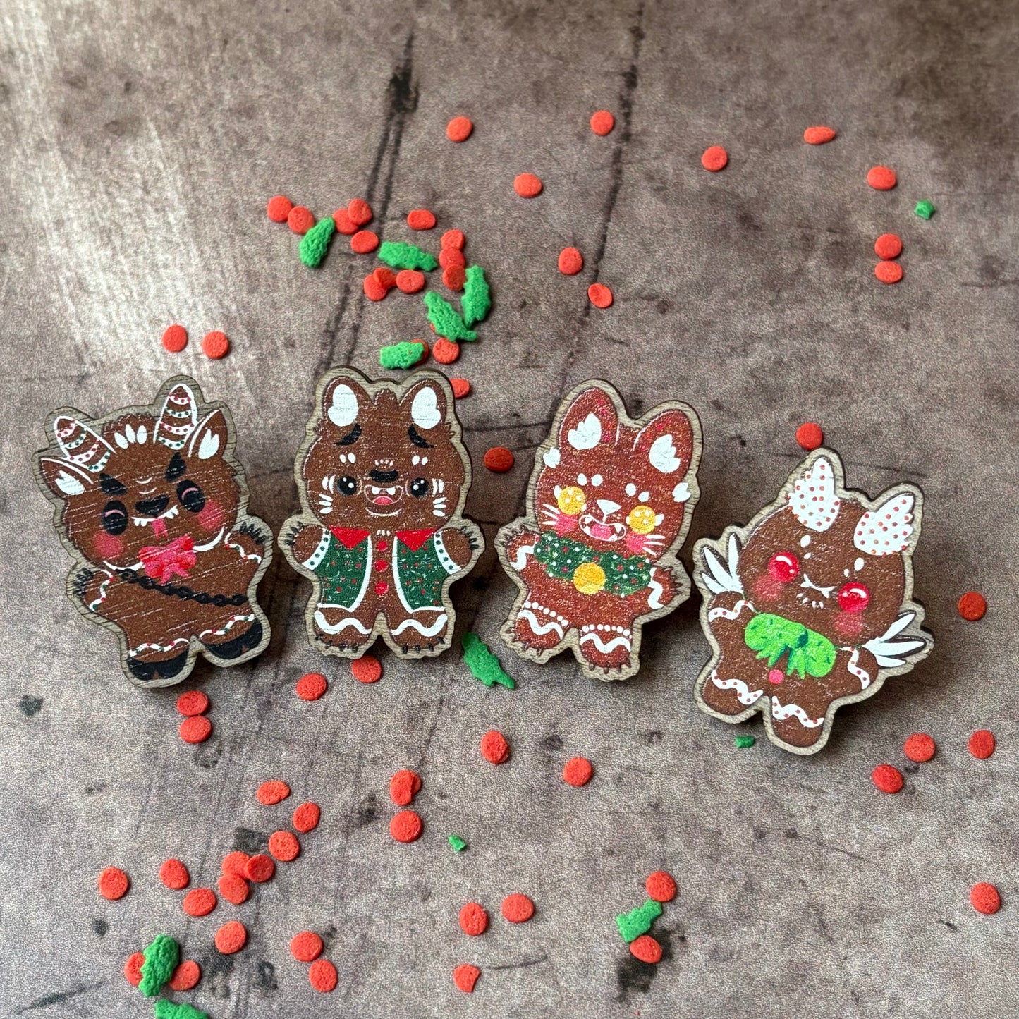 Gingerbread Cryptids Wooden pins