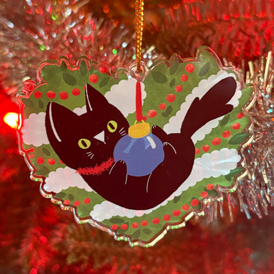 Wreath Cat Acrylic Tree ornament