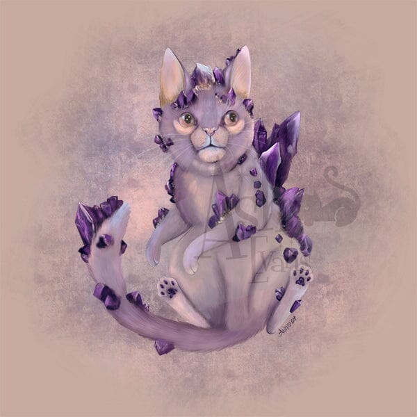 Amethyst Cat crystal animal art print Print Ash Evans 