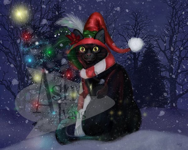 Yuletide Fortuna the cat Print Print Ash Evans 