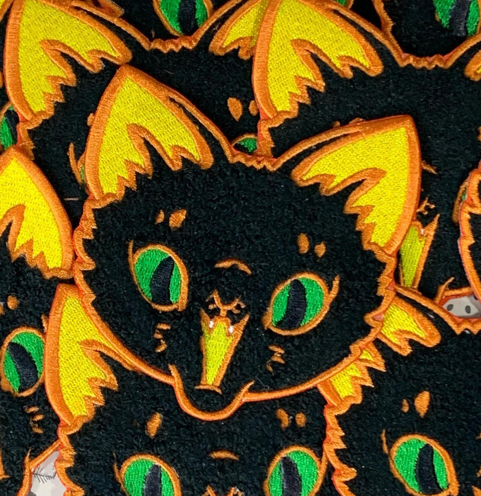 Black cat Chenille Iron on patch Ash Evans 